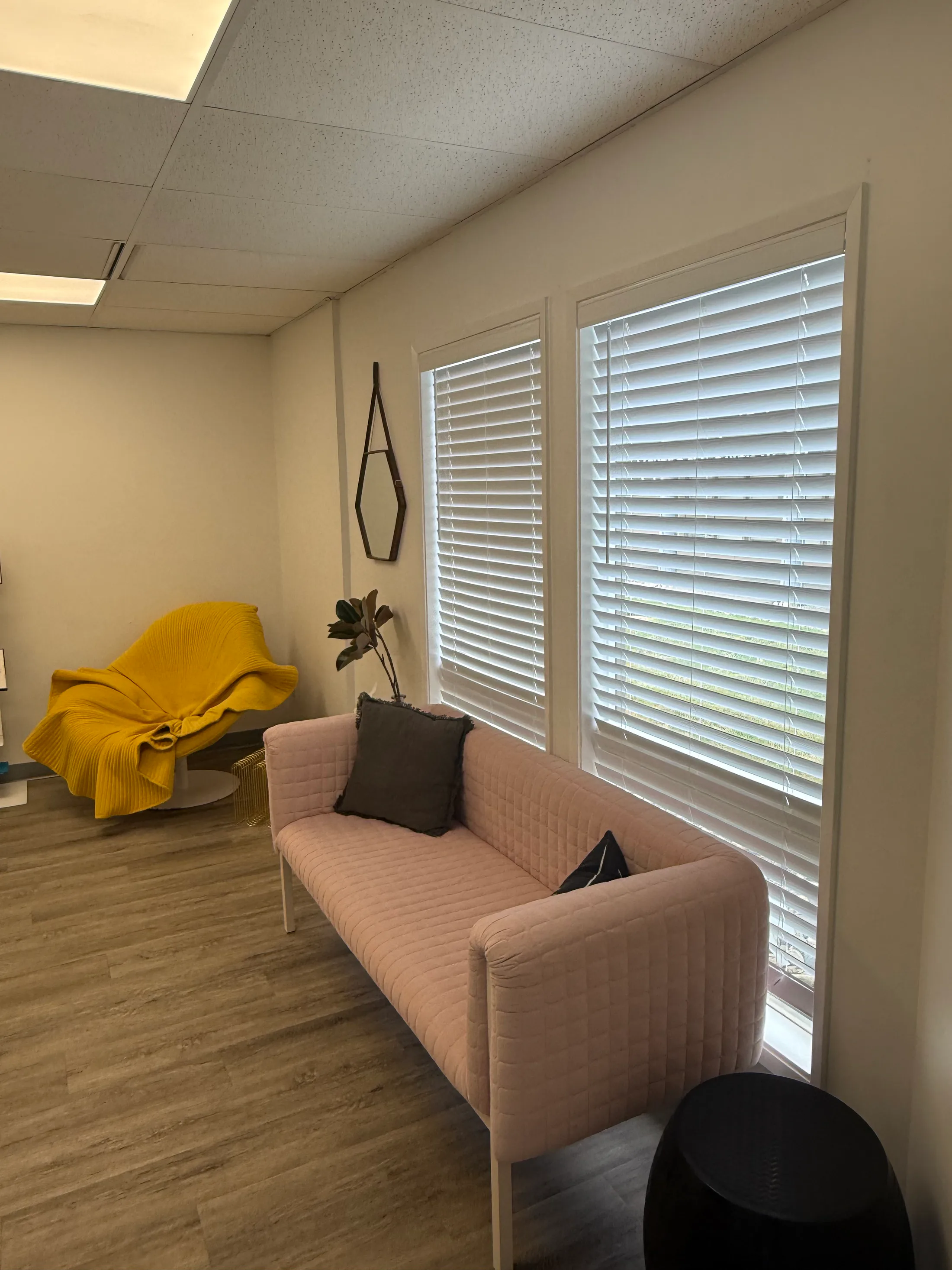 Sunlit waiting lounge at Novella Aesthetic Clinic